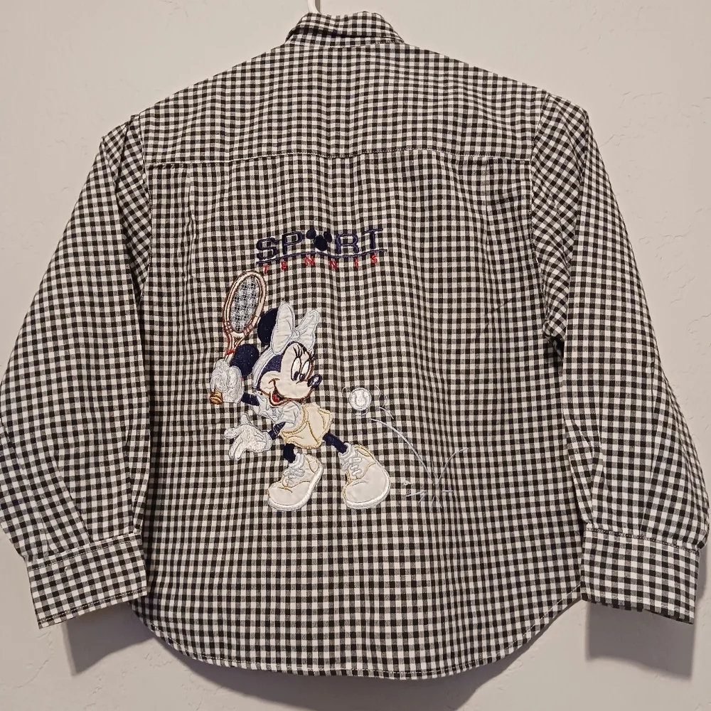 Minnie Mouse Tennis Shirt Embroidered Sz8/10 Girls Black/White Disneylandia